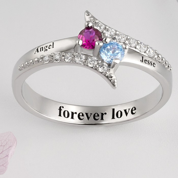 S925 Sterling Silver Personalised Birthstone Promise Name Ring