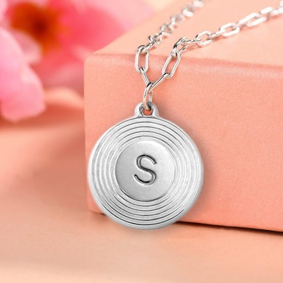 Personalised Engraved Initial Round Pendant Link Chain Necklace Layering Charms Gift For Her