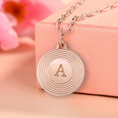 Personalised Engraved Initial Round Pendant Link Chain Necklace Layering Charms Gift For Her