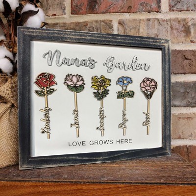 Custom Nana's Garden Birth Flower Sign With Grandkids Names For Mother's Day Mom Gift Ideas