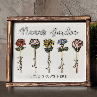 Custom Nana's Garden Birth Flower Sign With Grandkids Names For Mother's Day Mom Gift Ideas