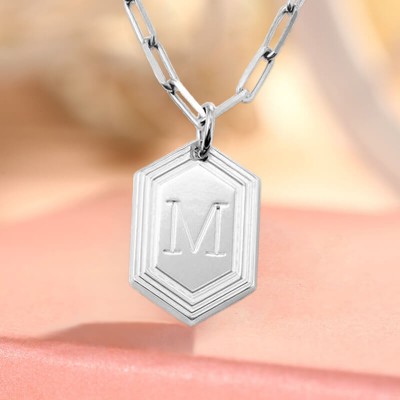 Silver Personalised Engraved Initial Pendant Link Chain Necklace Layering Charms Gift For Her