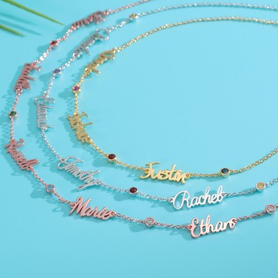 18K Rose Gold Plating Personalized 1-6 Name Necklace With Birthstone