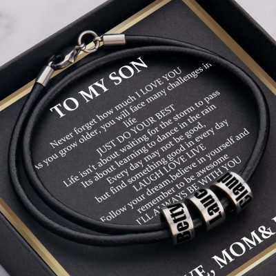 Custom To My Son Black Beaded Bracelet Gift From Dad