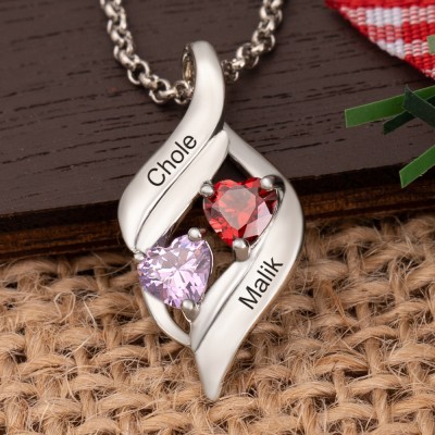 Personalised Couple Name Birthstone Necklaces For Soulmate Girlfriend Valentine's Day