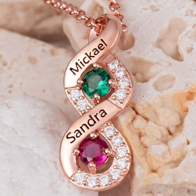 Personalised Infinity Necklaces With 2 Name and Birthstone For Soulmate Girlfriend Valentine's Day Gift Ideas