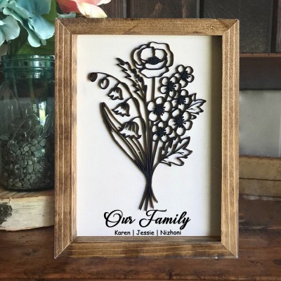 Custom Birth Month Flower Bouquet Frame With Kids Name For Mom Grandma Mother's Day Gift Ideas