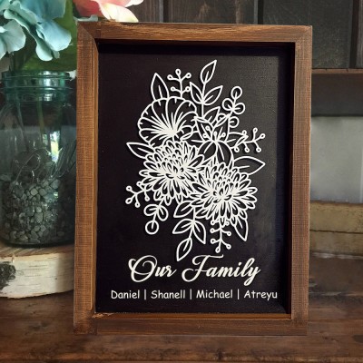 Custom Birth Month Flower Bouquet Frame With Kids Name For Mom Grandma Mother's Day Gift Ideas