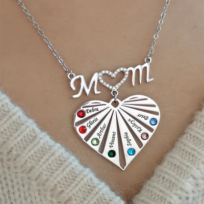 Personalized 1-8 Engraving Name Heart Necklace With Birthstone For Mom